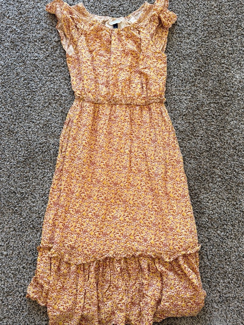 Universal Thread Yellow Floral High-Low Ruffle Midi Dress